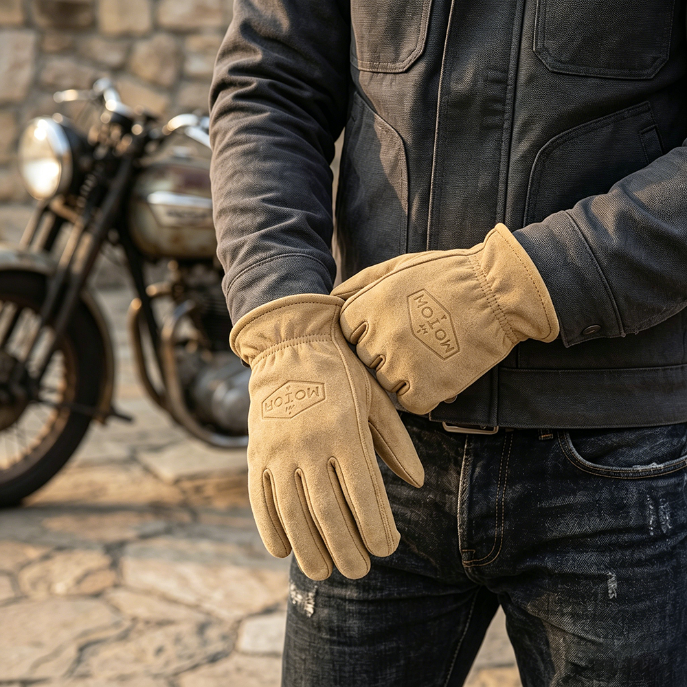 Leatherworking Items - Vintage Frosted Cowhide Leather Motorcycle Gloves