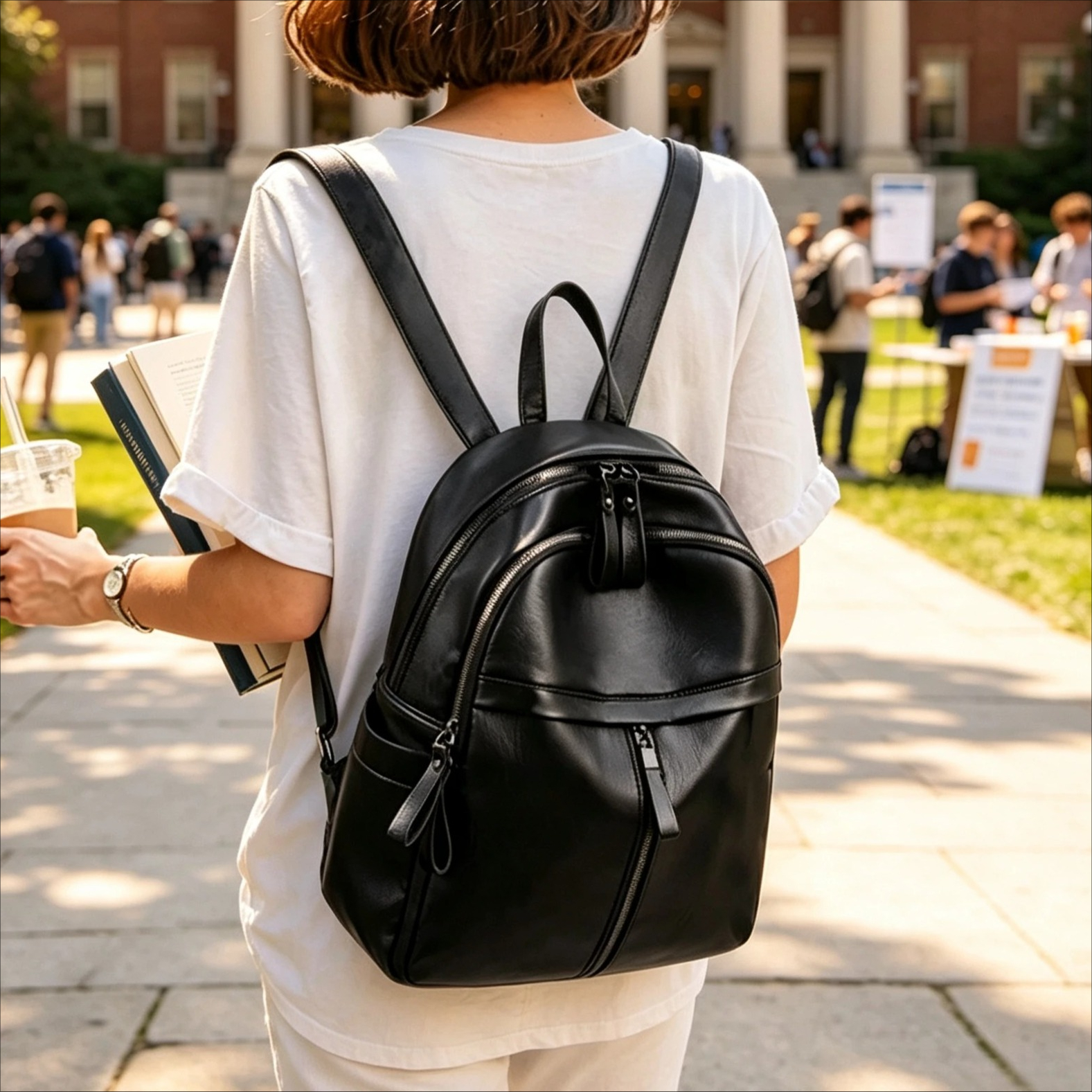 Leather Work Rucksack - Fashion Women Leather Backpack Purse Satchel
