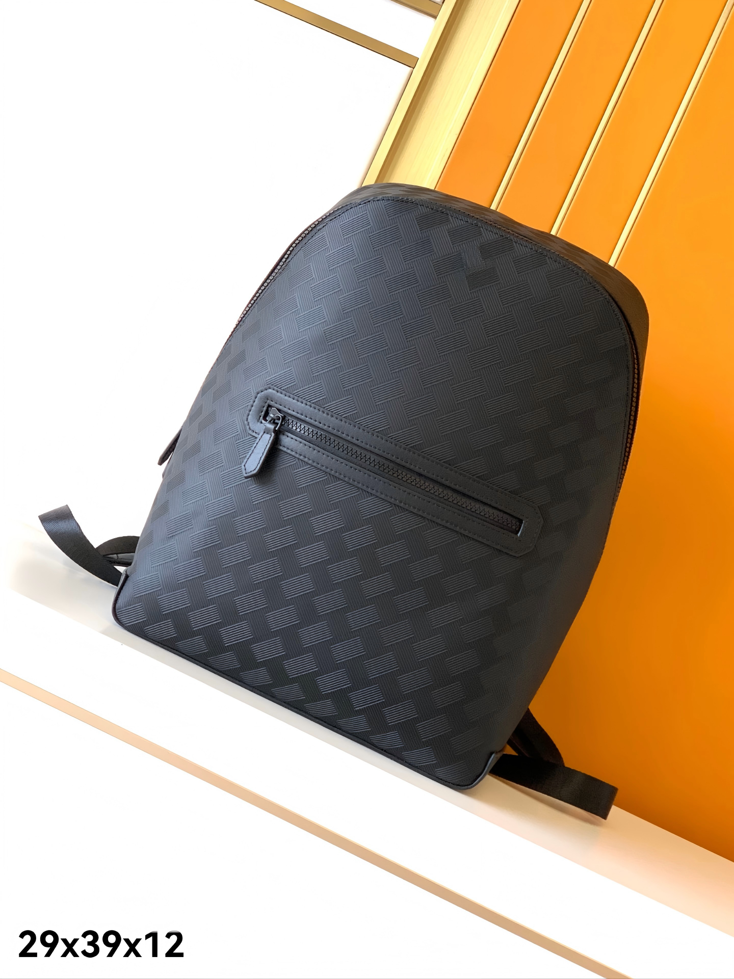 Leather Work Rucksack - Minimalist Black Embossed Backpack Men's Sleek