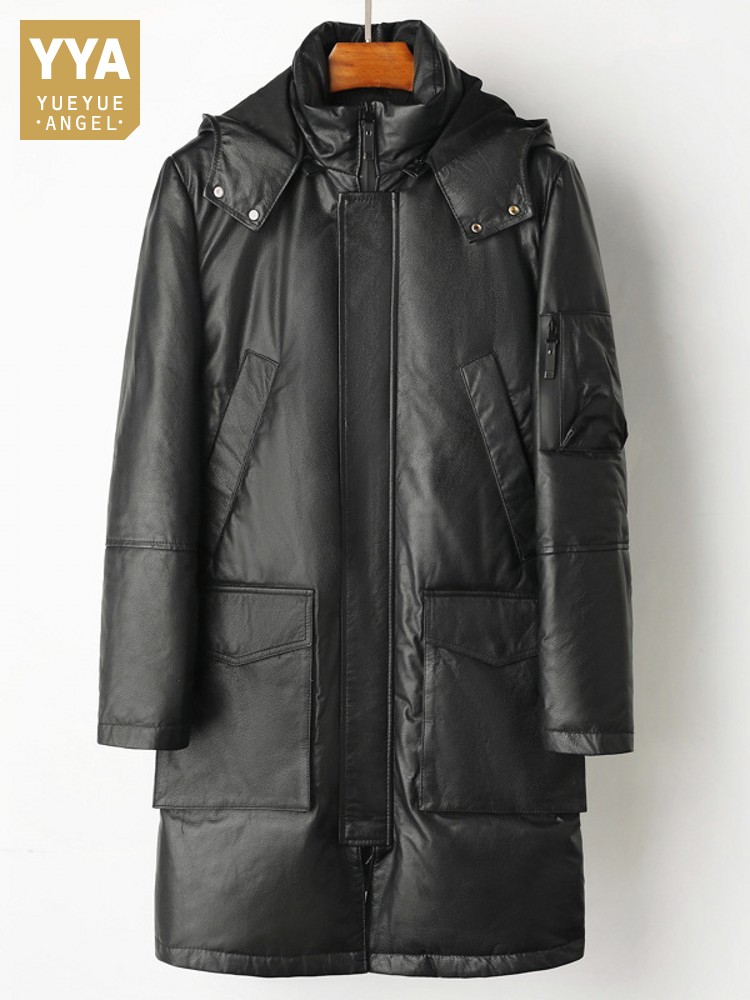 Leather Work Jacket - Winter Men Warm Cowhide Genuine Leather