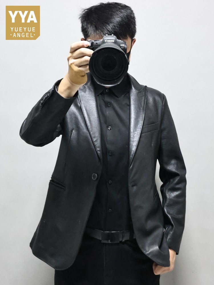 Slim Fit Solid Color Men Offic - Leather Work Jacket 리뷰 및 가격
