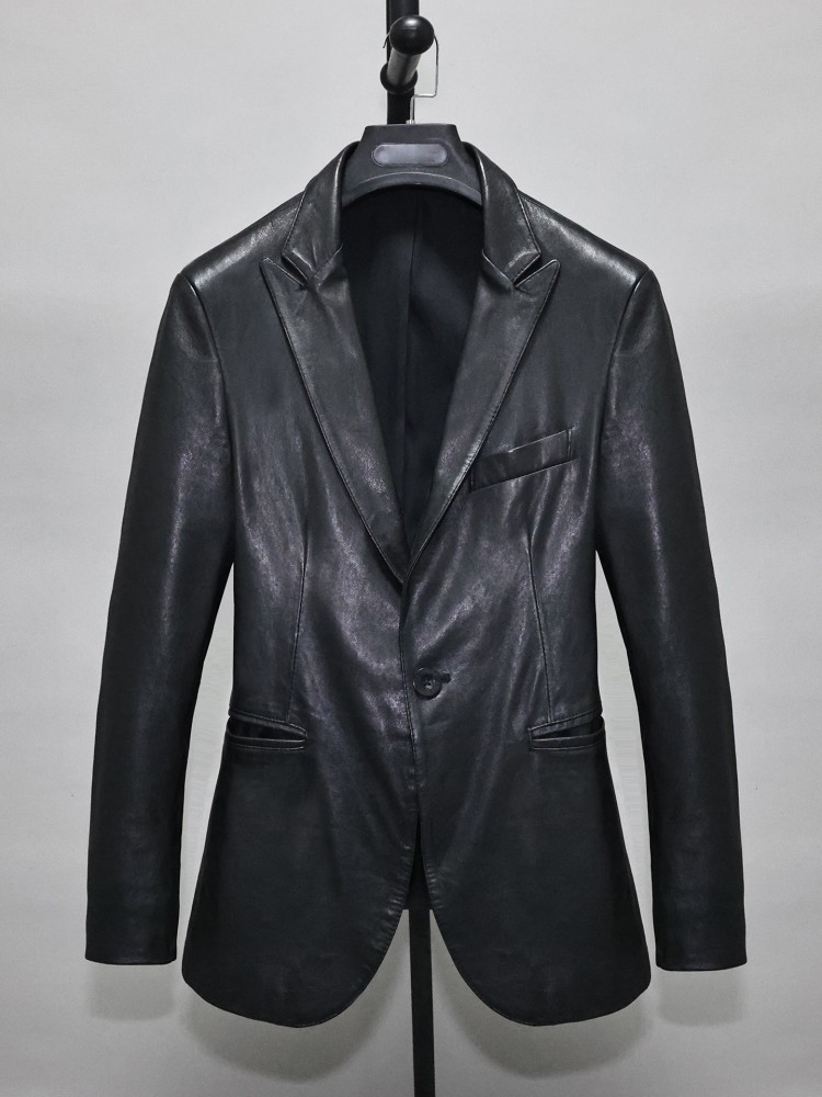 Slim Fit Solid Color Men Offic - Leather Work Jacket 리뷰 및 가격