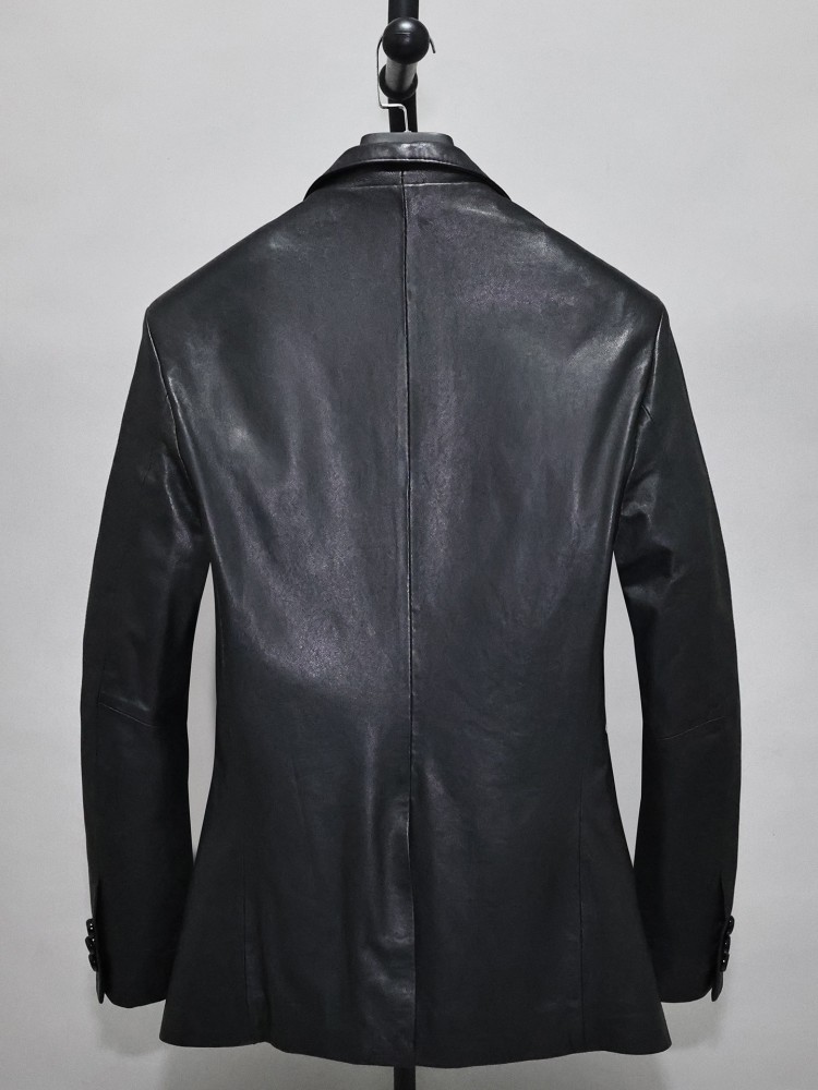 Slim Fit Solid Color Men Offic - Leather Work Jacket 리뷰 및 가격