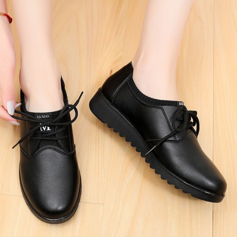 Solid Black Oxford Shoes Woman - Leather Work Flats Women 리뷰 및 가격