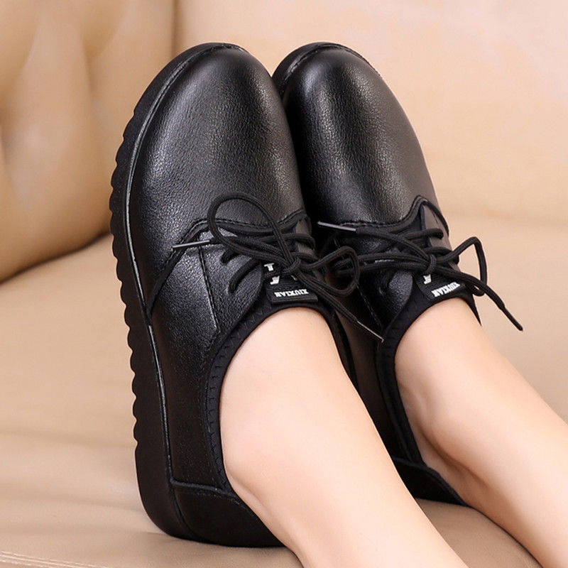 Solid Black Oxford Shoes Woman - Leather Work Flats Women 리뷰 및 가격