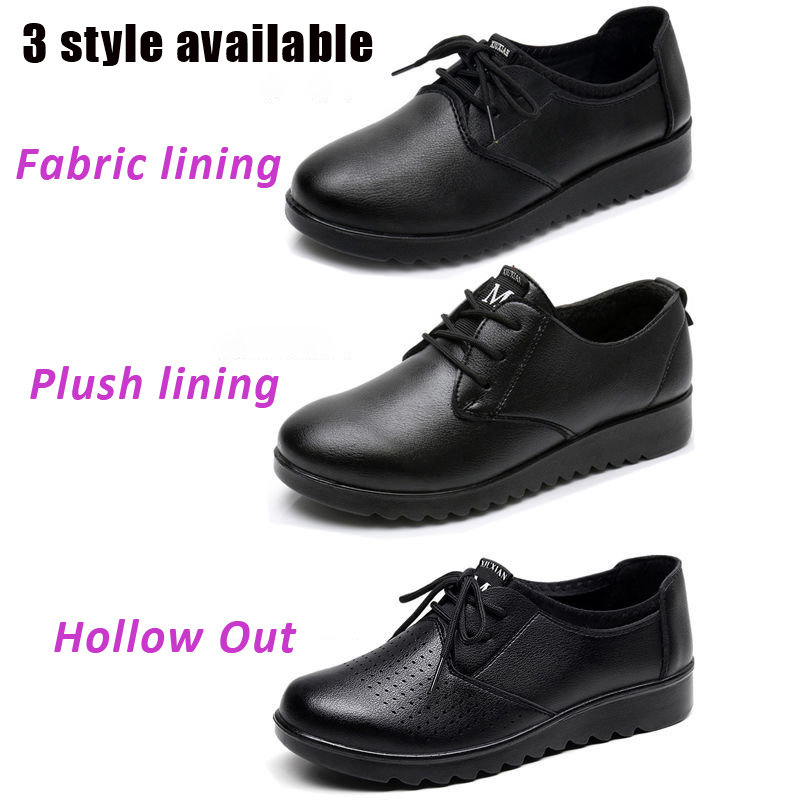 Solid Black Oxford Shoes Woman - Leather Work Flats Women 리뷰 및 가격
