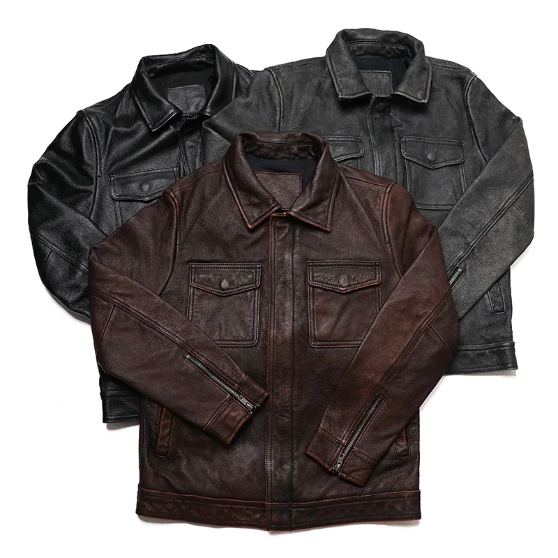 Classical Red Brown Vintage Ge - Leather Work Jacket 리뷰 및 가격
