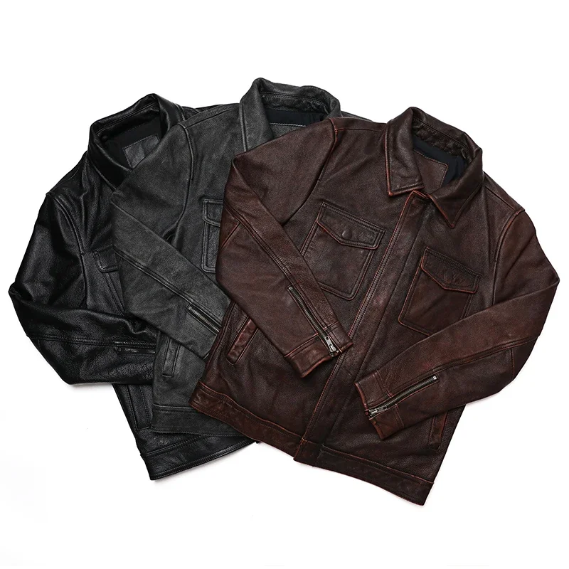 Classical Red Brown Vintage Ge - Leather Work Jacket 리뷰 및 가격