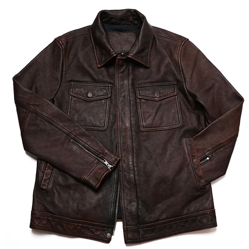 Classical Red Brown Vintage Ge - Leather Work Jacket 리뷰 및 가격