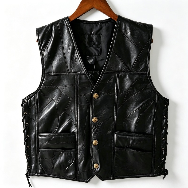 Men's Black Patchwork Leather  - Leather Work Jacket 리뷰 및 가격