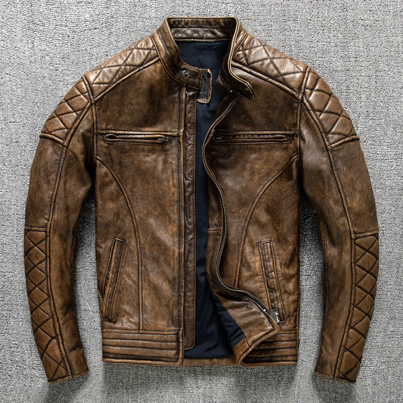 Vintage Men Leather Jacket Yel - Leather Work Jacket 리뷰 및 가격