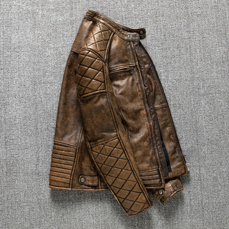 Vintage Men Leather Jacket Yel - Leather Work Jacket 리뷰 및 가격