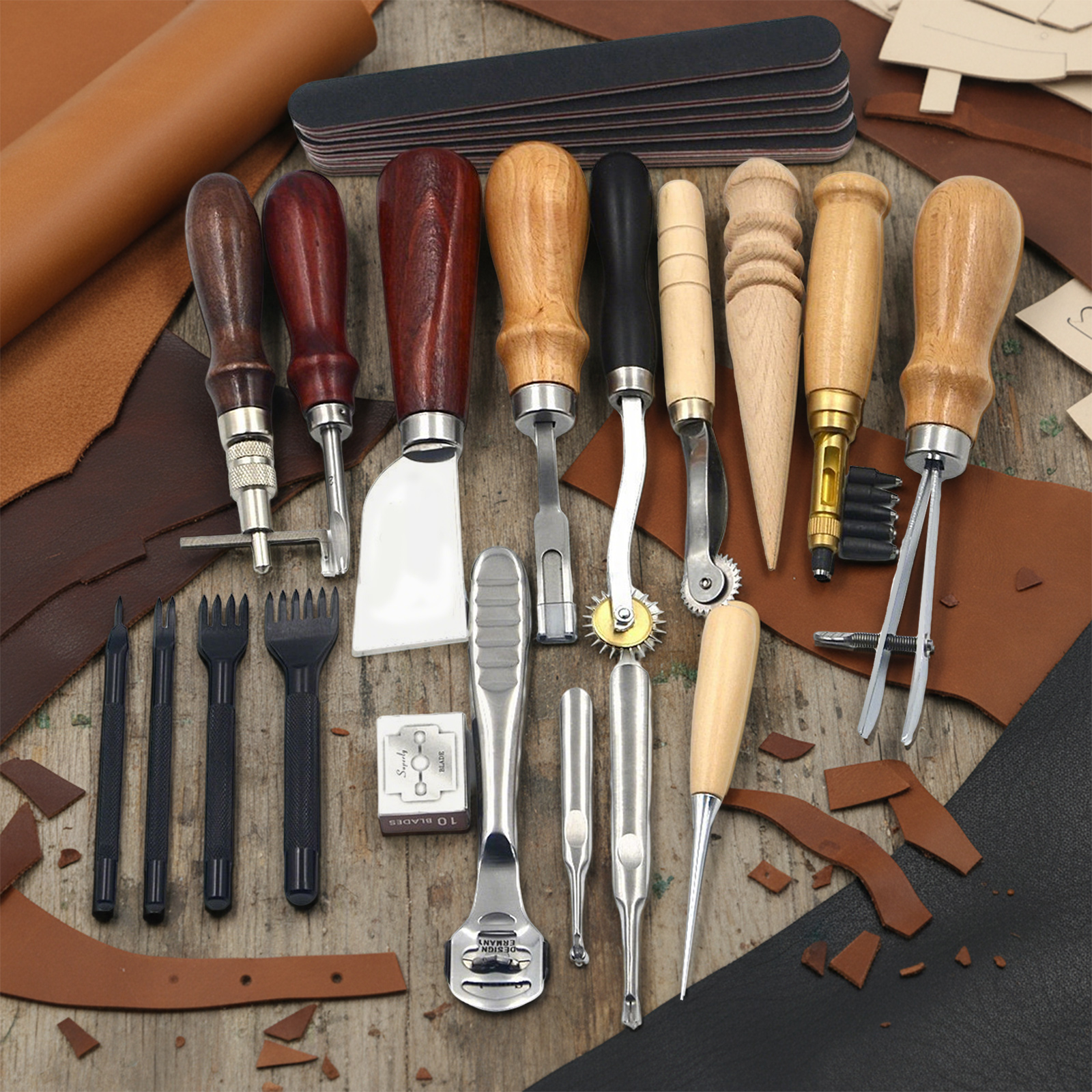 Leather Tools, 19 Pcs Leather  - Leather Work Organiser 리뷰 및 가격
