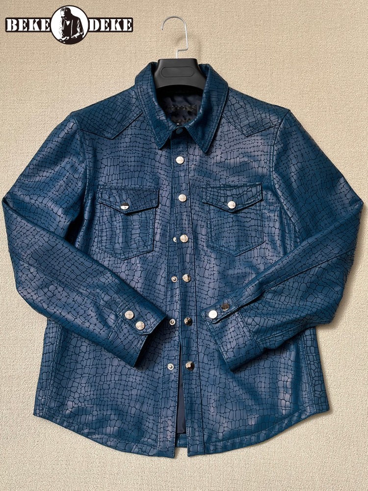 Men Spring Crocodile Pattern R - Leather Work Jacket 리뷰 및 가격