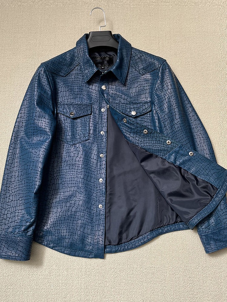Men Spring Crocodile Pattern R - Leather Work Jacket 리뷰 및 가격