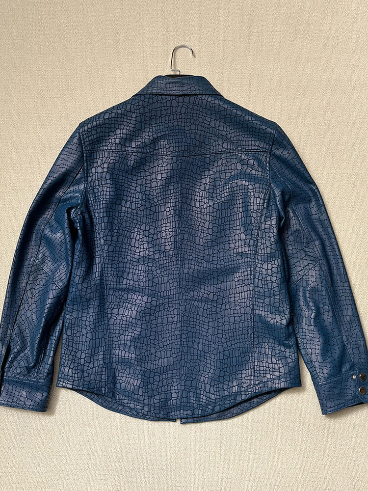 Men Spring Crocodile Pattern R - Leather Work Jacket 리뷰 및 가격